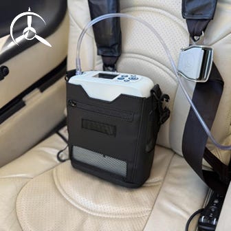 Tankless oxygen for GA - Portable oxygen that never needs a refill. picture of tankless oxygen unit in aircraft seat. learn more.